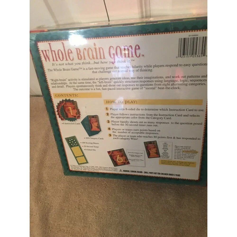 New The Whole Brain Game -‎ Sealed Complete - Ages 13+ Individuals and Team Game